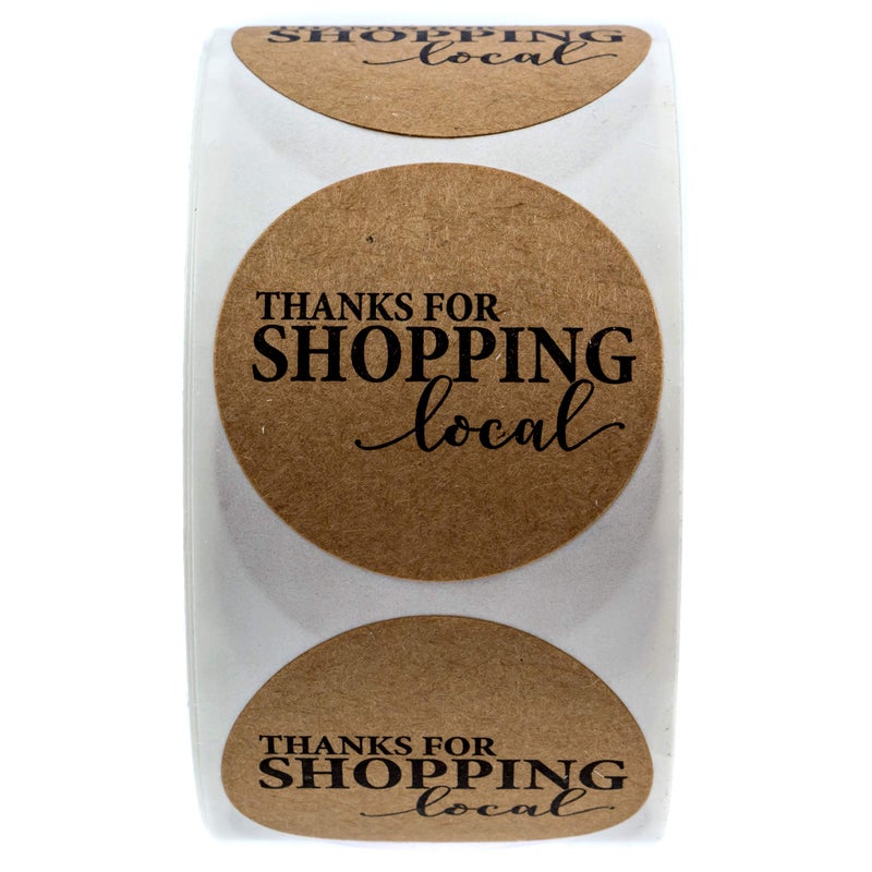 SBlabels 1.5" Round Kraft Thanks for Shopping Local Stickers / 500 Labels Per Roll - Image 2